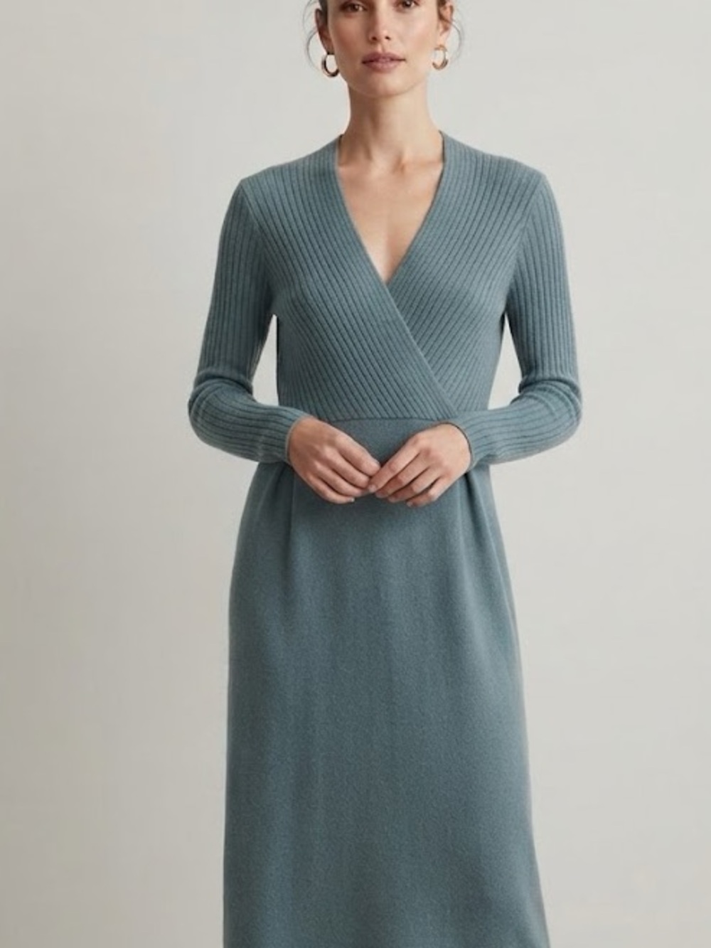 Como Boca 100% Cashmere Blue Wrap Front Midi Sweater Dress Size S Luxury